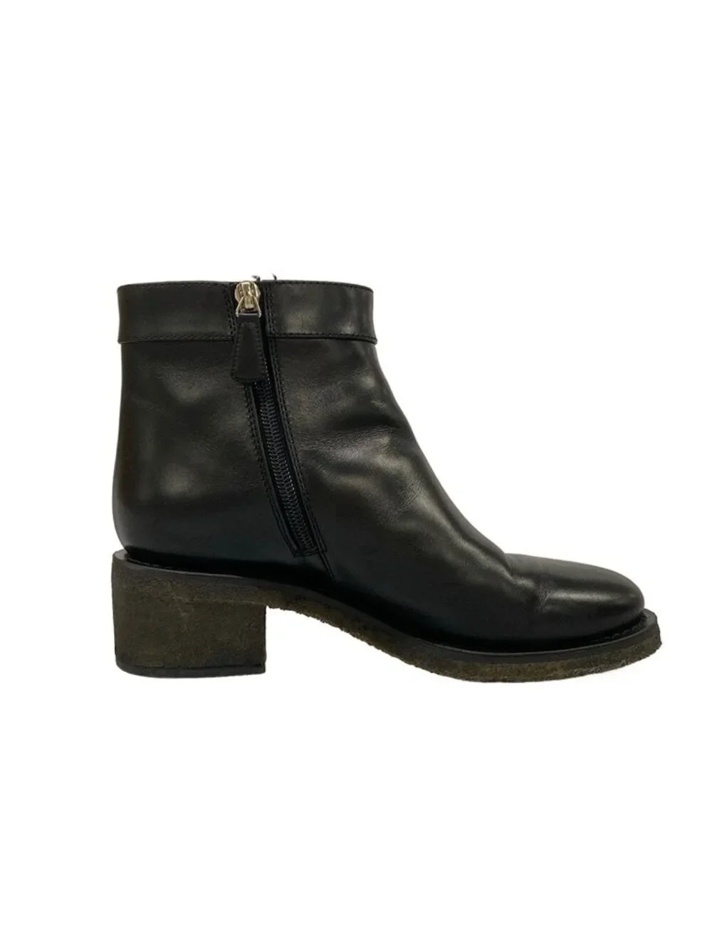 Chanel Short Boots Black Silver CC Logo Turnlock Leather